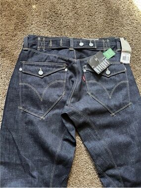 Engineered Levi's Button back Buckle back Dark Indigo Raw Denim Jeans